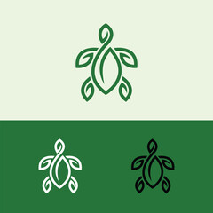 Green leaf turtle logo, Nature-inspired logo featuring a turtle creatively integrated with green leaf elements.