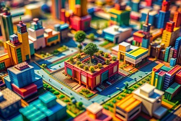 Abstract Art 31: Miniature World Tilt-Shift Painting, Vibrant Hues, Geometric Shapes
