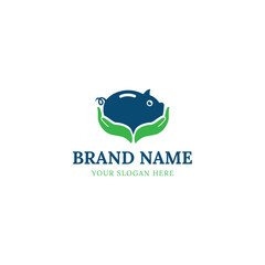 piggy bank logo on hand, Charming and symbolic logo featuring a piggy bank resting on a supportive hand