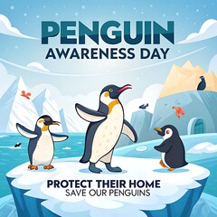 Obraz premium Penguin Awareness Day. Illustration Art.
