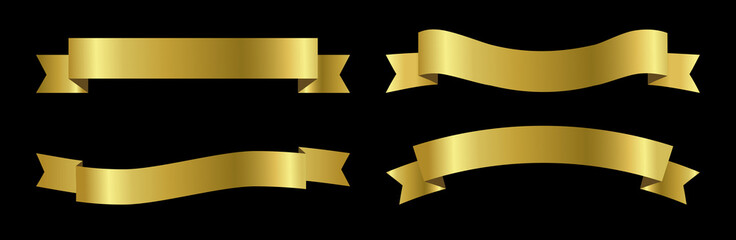 Label Gold Ribbon Set elements. Elegant and Luxurious Button tag banner Vector illustration