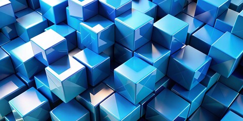 Abstract Blue Geometric Cubes Merging: Modern Background for Presentations & Branding