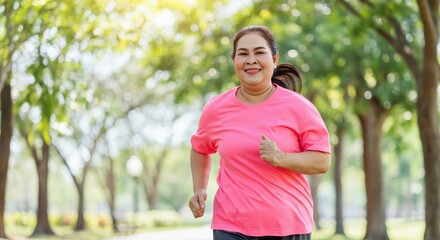 Asian mature woman jogging in park for fitness and wellness