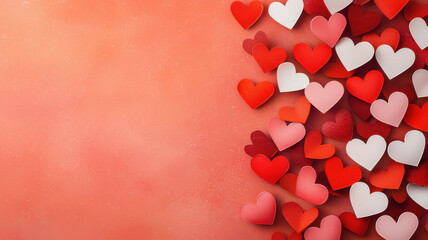 Valentine theme, Colorful hearts scattered on warm toned background create romantic vibe