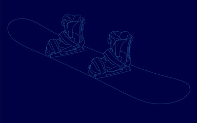 Blue image of two snowboarders with their feet on the board. The image is a digital drawing of the snowboarders