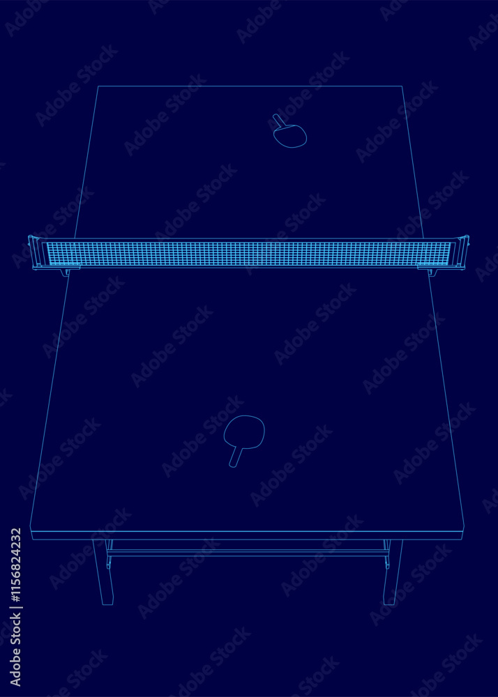 Poster blue image of a ping pong table with a net. the table is empty and the net is in the middle of the t