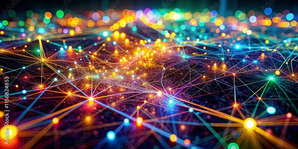 Poster abstract colorful network, illuminated generative ai art, technology tapestry, digital abstract back