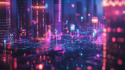 Fototapeta premium Smart digital Innovation city with connection network reciprocity over the cityscape. of future smart wireless city and social media networking systems that connects business people with in city