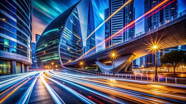 Abstract Light Trails: Long Exposure Photography of Unique Cityscape at Night
