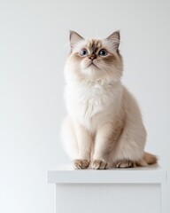 Curious cat portrait minimalism in a bright studio