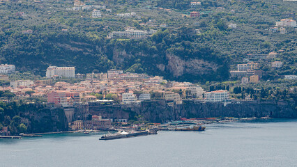 Sorrento Port and Coast as seen from the sea, Naples, Italy