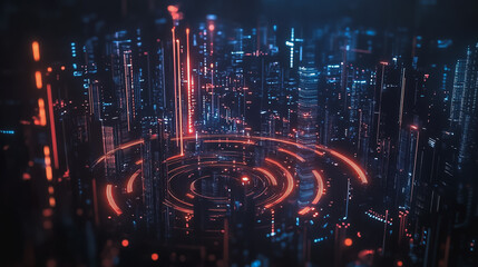 Obraz premium Smart digital Innovation city with connection network reciprocity over the cityscape. of future smart wireless city and social media networking systems that connects business people with in city