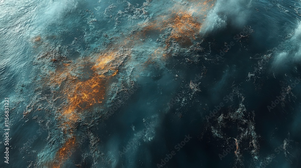 Aufkleber abstract aerial view of ocean surface with turbulent water, waves, and glimmering light patterns ref