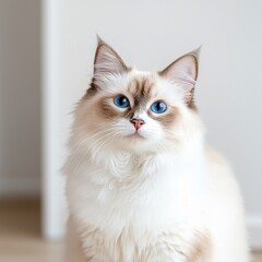 Adorable cat portrait indoor setting pet photography cozy environment