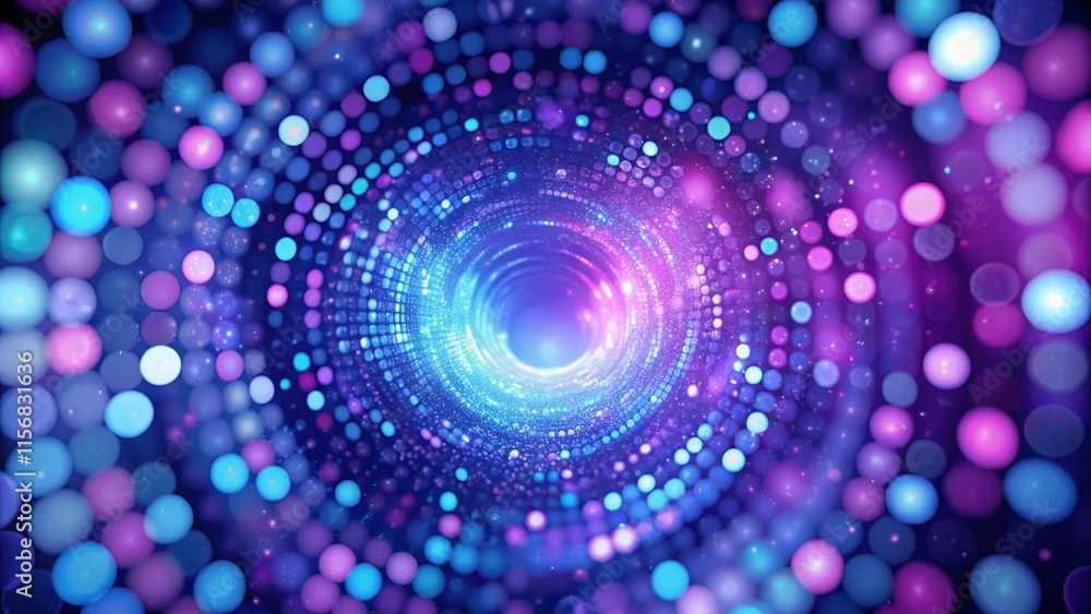 Poster abstract purple blue gradient tunnel loop animation background with bokeh effect - stock photo