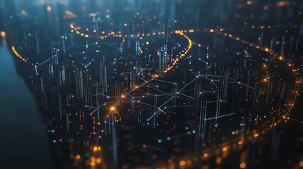 Obraz premium Smart digital Innovation city with connection network reciprocity over the cityscape. of future smart wireless city and social media networking systems that connects business people with in city