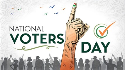  National Voters' Day, Banner, Poster. Illustration with Indian Flag and Voting Hands