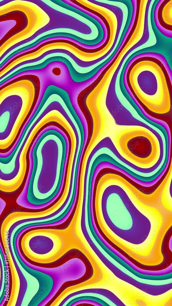 Poster abstract liquid patterns, fluid shapes , retro psychedelic style, seamless loop, wallpaper, vertical