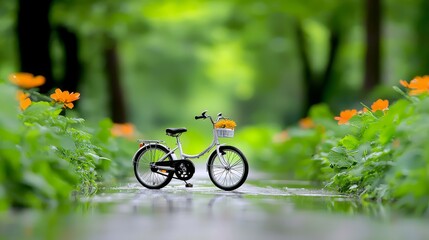 Fototapeta premium An image depicting a bicycle ride through a green urban setting highlights the concept of sustainable living, promoting eco-friendly transportation and a healthier lifestyle.