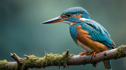 Fototapeta premium Vibrant Kingfisher Alcedo Atthis Perched by a Riverside