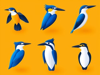 Obraz premium Nature and wildlife design projects featuring an illustration of a colorful kingfisher in flight.