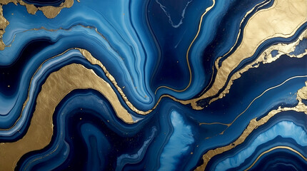 Dark Blue Background with Golden Foil Artificial Stone Texture and Trendy Marbled Fake Agate
