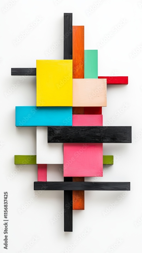 Poster a dynamic abstract piece with sharp shapes and striking colors, created in a modern art style. stock