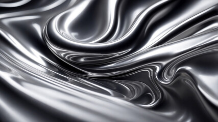 Abstract Silver Liquid Metal Background with Smooth Flowing Texture