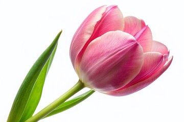 Fototapeta premium Adorable Pink Tulip Flower, Isolated Spring Blossom, Cute Floral Design Element