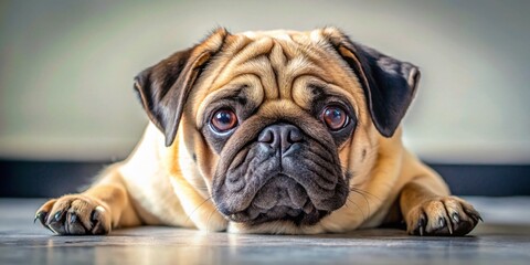 Obraz premium Adorable Pug Puppy Relaxing, Cute Dog Lying Down, Sweet Canine Resting, Happy Pet, Brown Pug