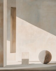 Minimalist Abstract Composition with Glass and Stone in Sunlight