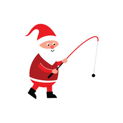 Santa Claus Fishing Vector Illustration &ndash; Christmas Fishing with Rod Art