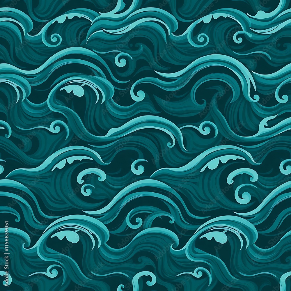 Poster seamless teal wave pattern: a captivating, stylized illustration of turquoise waves, perfect for add