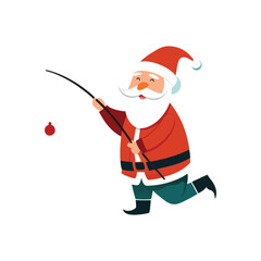 Santa Claus Fishing Vector Illustration &ndash; Christmas Fishing with Rod Art
