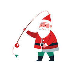 Santa Claus Fishing Vector Illustration – Christmas Fishing with Rod Art