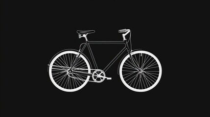 Fototapeta premium A basic black drawing of a bicycle, showcasing a classic design with two wheels, a seat, and handlebars. This contemporary piece captures the core of cycling and transportation.