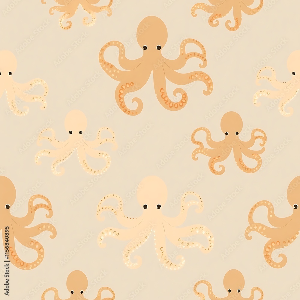 Poster seashell octopus pattern: pastel octopuses in a seamless design