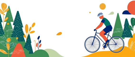 Explore a colorful flat design illustration showcasing green cycling paths, fostering sustainable urban commuting.