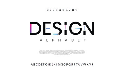 Modern abstract digital alphabet font. Minimal technology typography, Creative urban sport fashion futuristic font and with numbers. vector illustration
