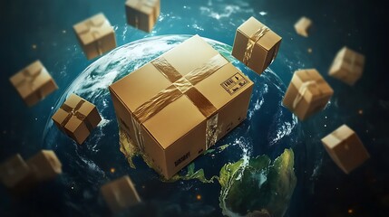 Global Package Delivery: Stunning 3D Render Illustration of Worldwide Shipping. AI Generated
