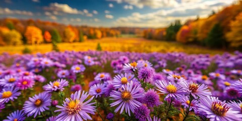 Fototapeta premium Aerial Tilt-Shift View of Autumn Aster Field in New York State - Drone Photography
