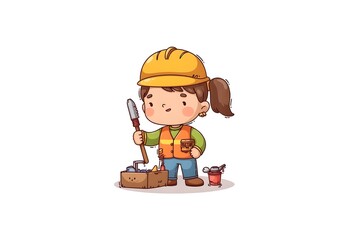 Cute Girl Construction Worker Tool Kit Yellow Helmet
