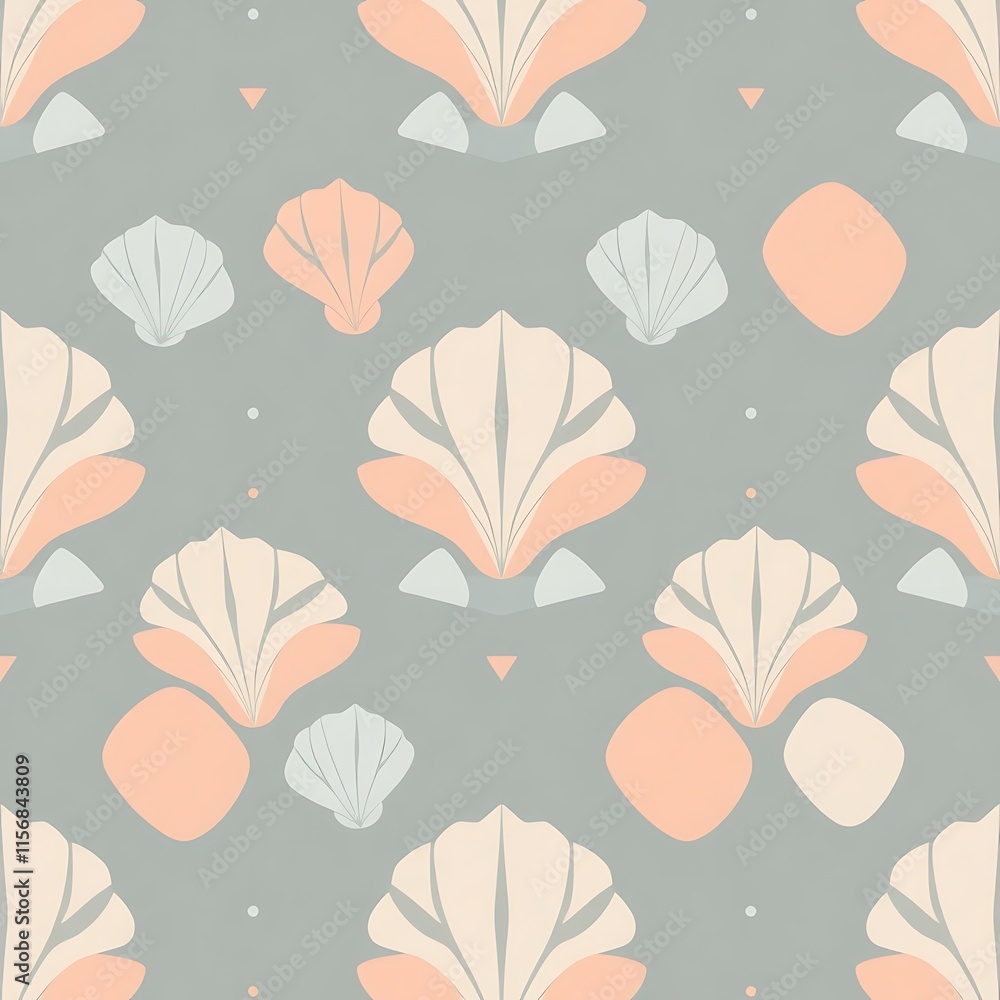 Poster seamless seashell pattern: a tranquil and stylish seashell pattern in soft pastel hues. perfect for 