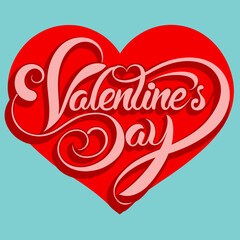 Happy Valentine's Day Calligraphy Banner with Hearts vector silhouette with white background.
