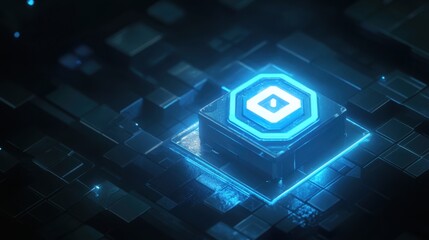 Glowing Hexagon Logo on Futuristic Tech Circuit Board: Abstract Digital Art