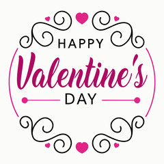 Happy Valentine's Day Calligraphy Banner with Hearts vector silhouette with white background.