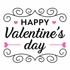 Happy Valentine's Day Calligraphy Banner with Hearts vector silhouette with white background.
