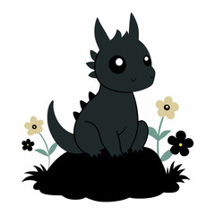 A large dragon flying over a lush green hillside. 