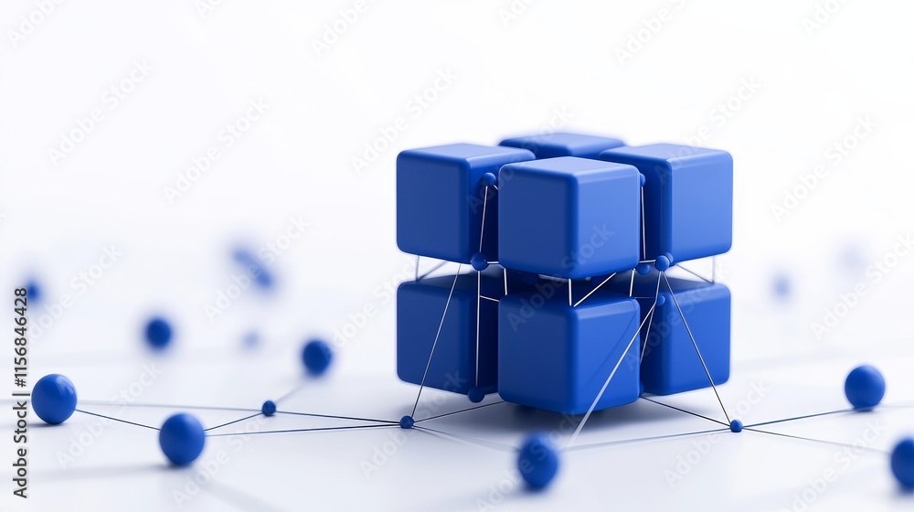 Poster a conceptual digital cloud computing design with abstract technology components and data blocks, ide