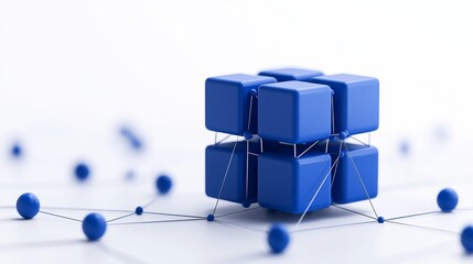 A conceptual digital cloud computing design with abstract technology components and data blocks, ideal for tech innovation themes.